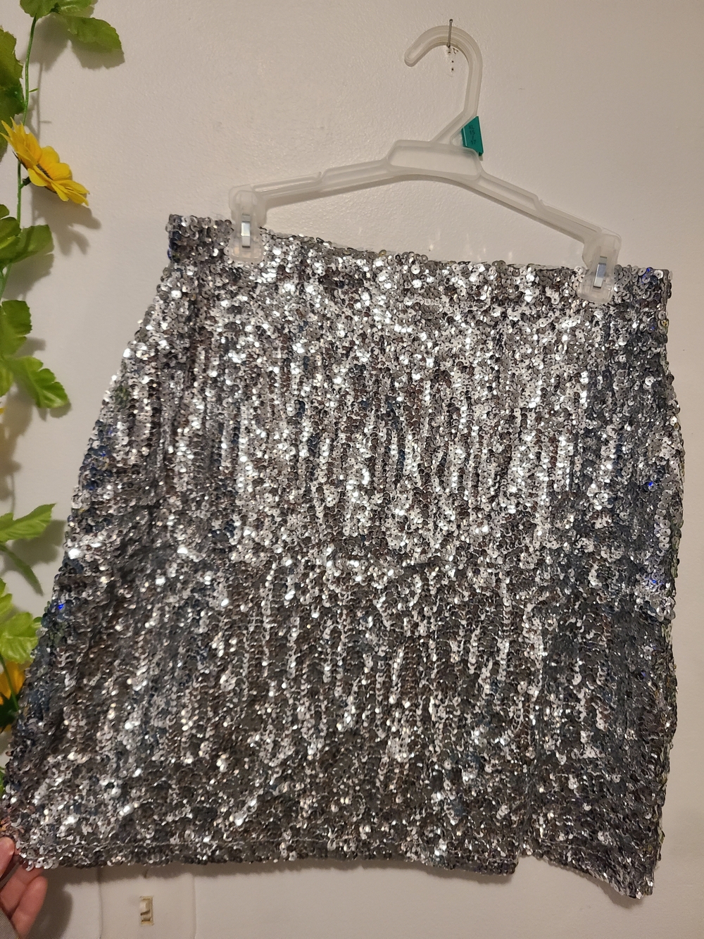 Silver Sequin Mini Skirt - Sparkling Party Skirt - Picture 3 of 3